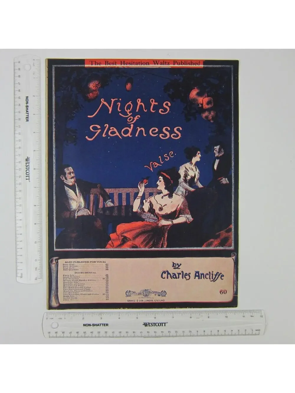 Sheet Music Nights of Gladness Valse Piano Charles Antcliffe Antique 1912